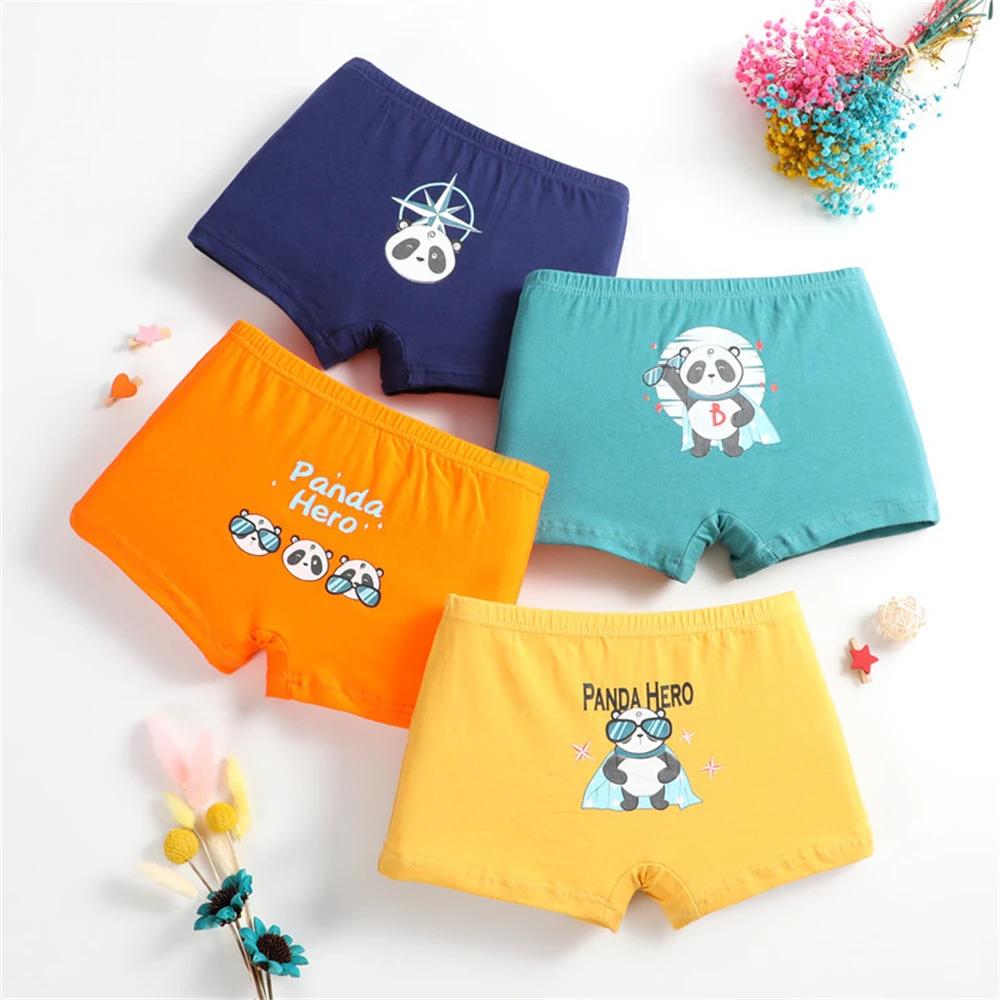 4 Pcs/Pack Pure Cotton Cartoon Animals Pattern Children Underwear Boys Panties Kids Boxer Briefs Child Girl Pants 2-12 Years