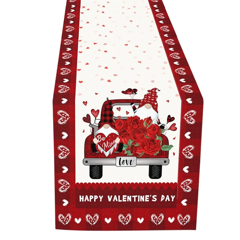 

Valentines Day Table Runner, Dwarf Truck Table Runner, Happy Anniversary Wedding Holiday Kitchen Dining Table Runners