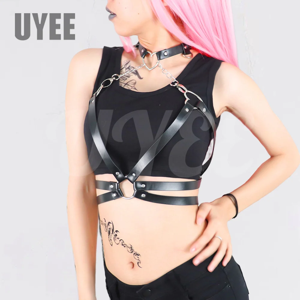 

UYEE Sexy Body Chain PU Leather for Women Harness Corset Bikini Beach Bra Goth Waist Chains Sexy Underwear Suspender Accessories