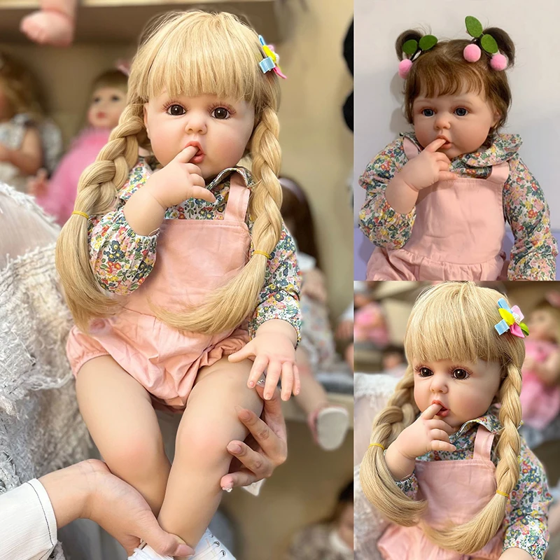 

60CM Reborn Toddler Girl Doll Princess with Long hair Brown or Blonde Soft Cuddly Body Doll Gifts for Girls High Quality Doll