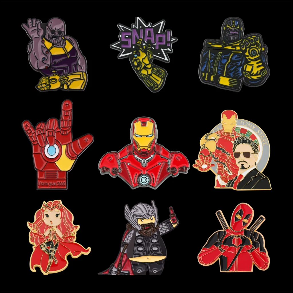 

Marvel Thor Scarlet Witch Deadpool Iron Man Brooch Cartoon Badges for Jackets Metal Badge Pins Backpack Jeans Decorative Gift
