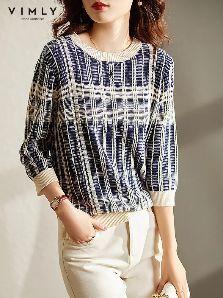 

VIMLY Fashion Sweater Pullover Women 2022 Autumn Knitted Tops Striped Elegant Loose Knit Sweaters Casual Female Clothing F9235
