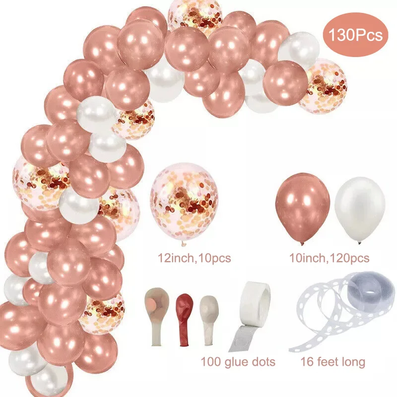 

130Pcs Balloon Arch Garland Kit Rose Gold Latex Confetti Balloons for Wedding Bridal Birthday Party Decorations Baby Shower Girl