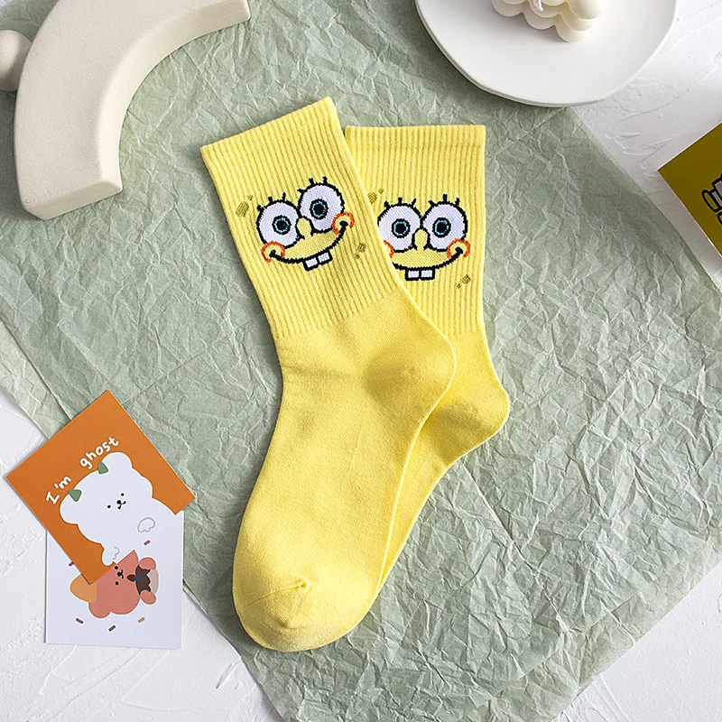 New Happy Funny Cartoon The SpongeBob Anime Socks Combed Cotton Casual Couples Harajuku Hip Hop Women |