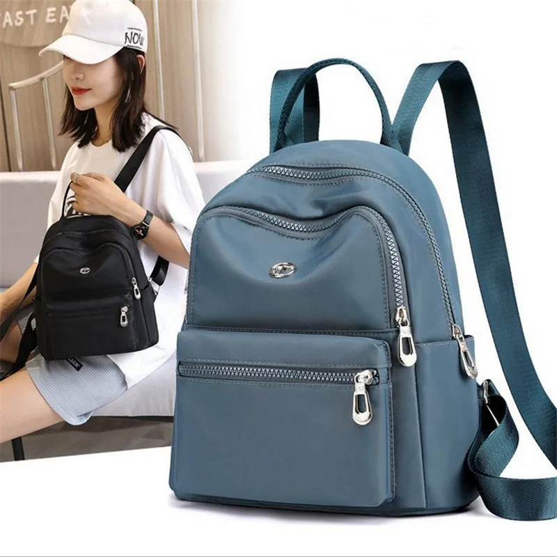 

Black Women Backpack 2021 Nylon Travel Shoulder Bag Soft School Bag For Teenage Girls Solid Color Red Bag Pack Purse