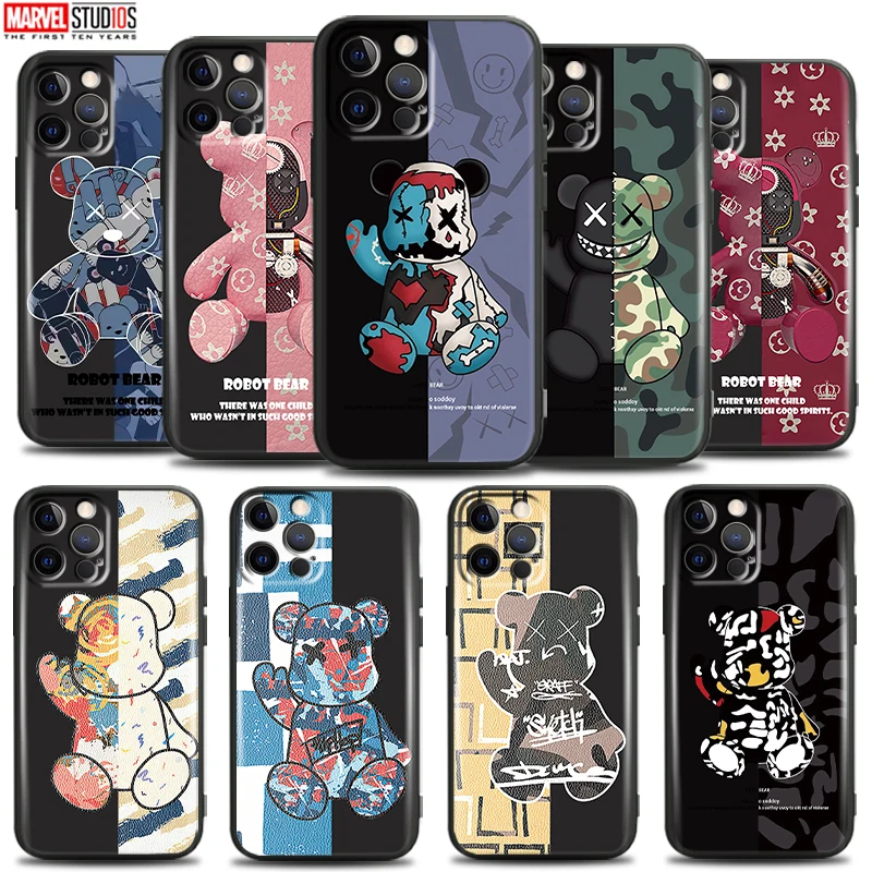 

Fashion Luxury Bear For Apple iPhone 13 12 11 Pro 12 13 Mini X XR XS Max SE 6 6S 7 8 Plus Phone Case Coque Black Silicone Cover