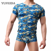 mens underwear camo short sleeve t shirts camouflage slim fitness undershirts tops man t shirts men boxer shorts men clothes set
