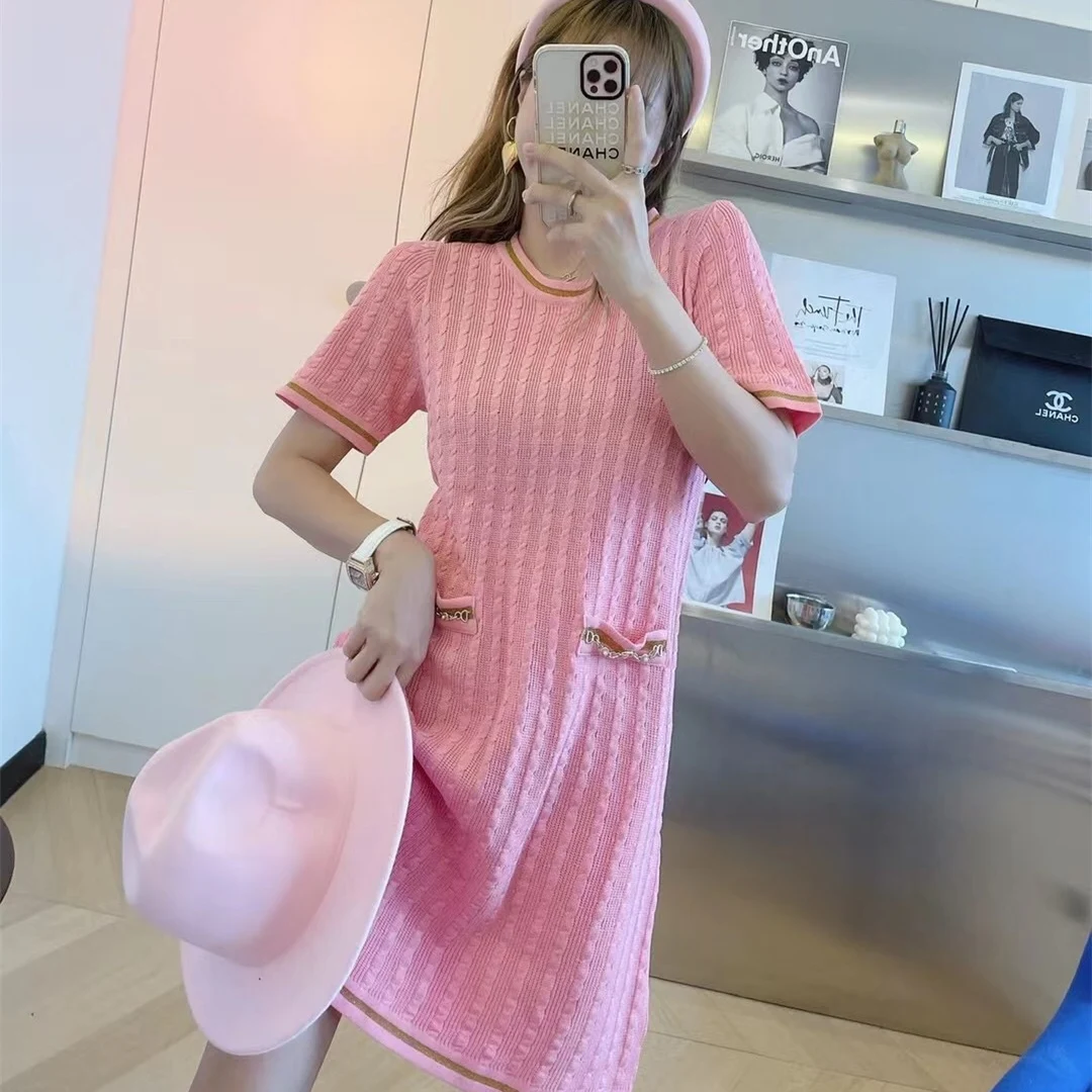 

French small sweet sweet wind powder reduction of age loose doll knitting dress new spring and summer female web celebrity dress