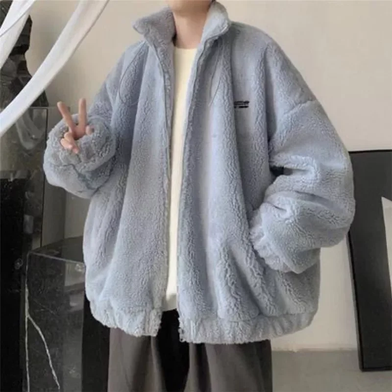 Leisure Lamb Wool Outerwear Male Loose Zipper Padded Jacket Chic 2021 Trendy Men's Clothing Warm Coats for Men