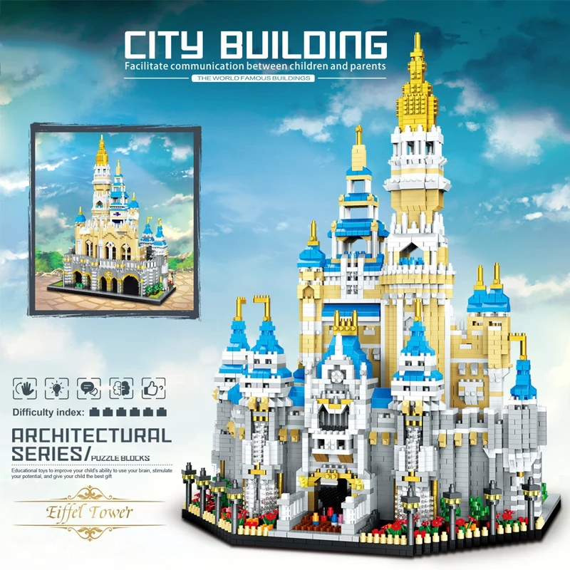 

3D Diamond Magic Princess Castle Building Blocks MOC City Mini Architecture Amusement Park Puzzle Bricks Toys For Adults Gifts