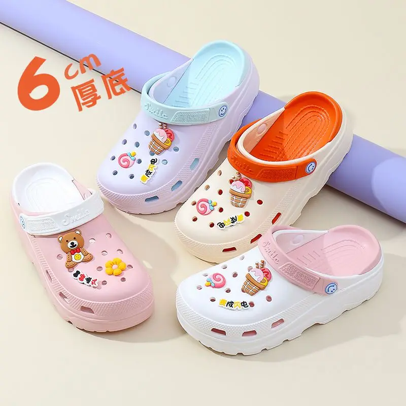 women's summer thick-soled slippers outer wear non-slip high-heeled shoes hole shoes beach sandals home shoes free shipping