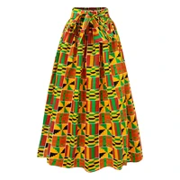 african skirt for women midi skirt fashion wax kente print african casual onesize skirt waist with pocket elasit belt