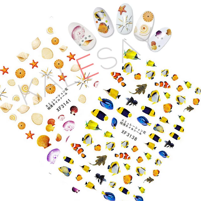 

Летние искусственные украшения, дизайн ногтей, наклейки для ногтей с морской рыбой, художественные переводки, Самоклеящиеся 3D Типсы для ног...