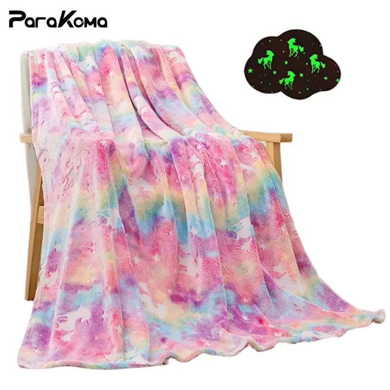 

Glow In The Dark Blanket Unicorn Christmas Gifts for Girls Super Soft Flannel Rainbow Throw Blanket Luminous Blanket for Beds