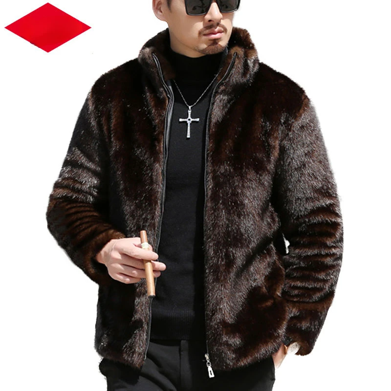 

2023 Winter Warm Plush Fleece Faux Fur Fox Fur Casual Mens Mink Jacket Thick Stand Collar Fashion Male Coats Size S-6XL E454