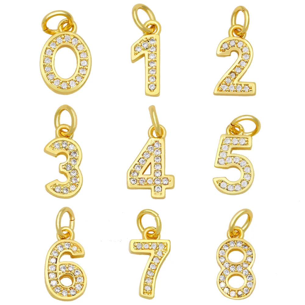 

OCESRIO DIY Gold Filled Small Number Pendant Decoration For Muticolor CZ Nacklace Jewelry Making Supplies pdta016