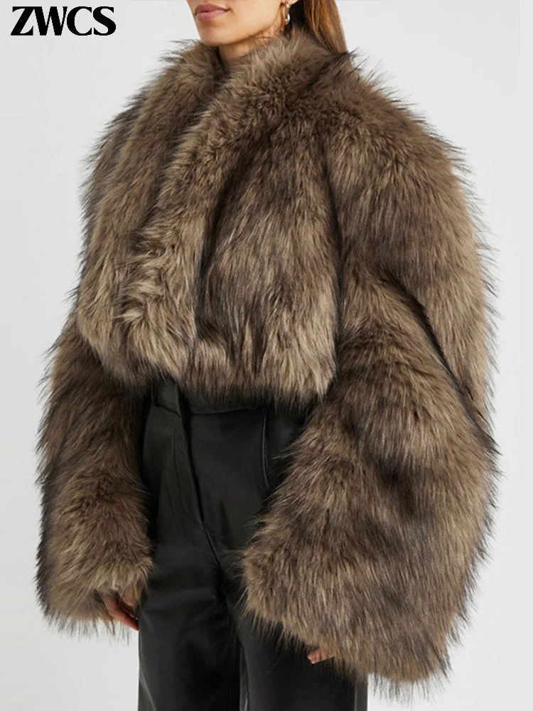 Роскошные пушистые женские свободные куртки с V-образным вырезом и длинным
