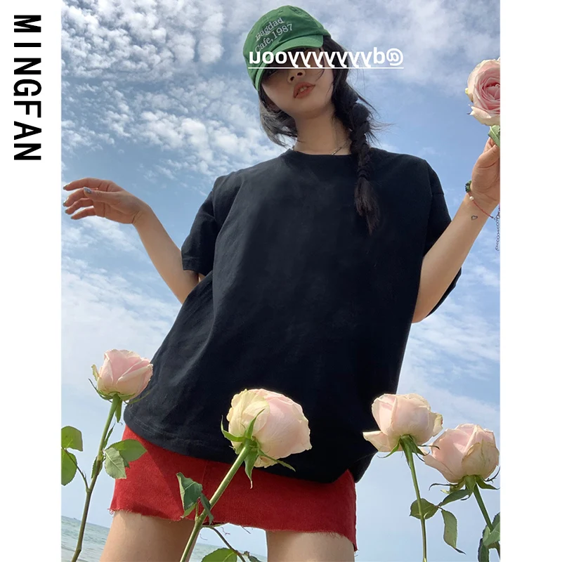 Новая летняя женская Однотонная футболка в стиле простоя свободный стройнящий