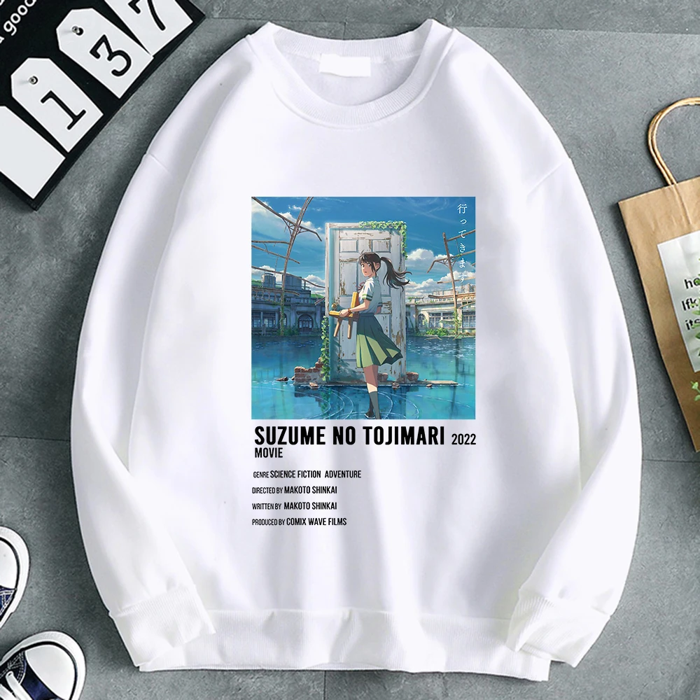 

Suzume No Tojimari Daijin White Cat Aesthetic Hoodie Women Kawaii/Cute Cartoon Long Sleeve Sweatshirt Lovely Neko Staring At You