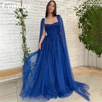 royal blue a line evening dresses sequin prom dress with shawl party dresses glitter sweetheart night dresses vestidos de noche