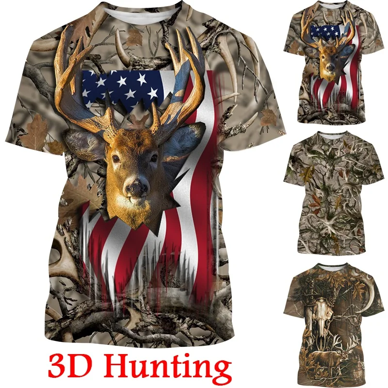 

Летняя новая модная камуфляжная футболка унисекс с 3D принтом оленя для мужчин и женщин, уличная одежда в стиле Харадзюку