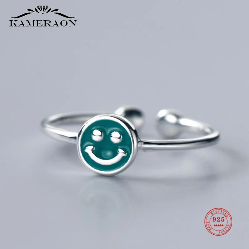 

Женское кольцо-смайлик Kameraon, Настоящее серебро 925 пробы, с открытым носком, зеленый, розовый, черный, красный цвета, летние универсальные юве...