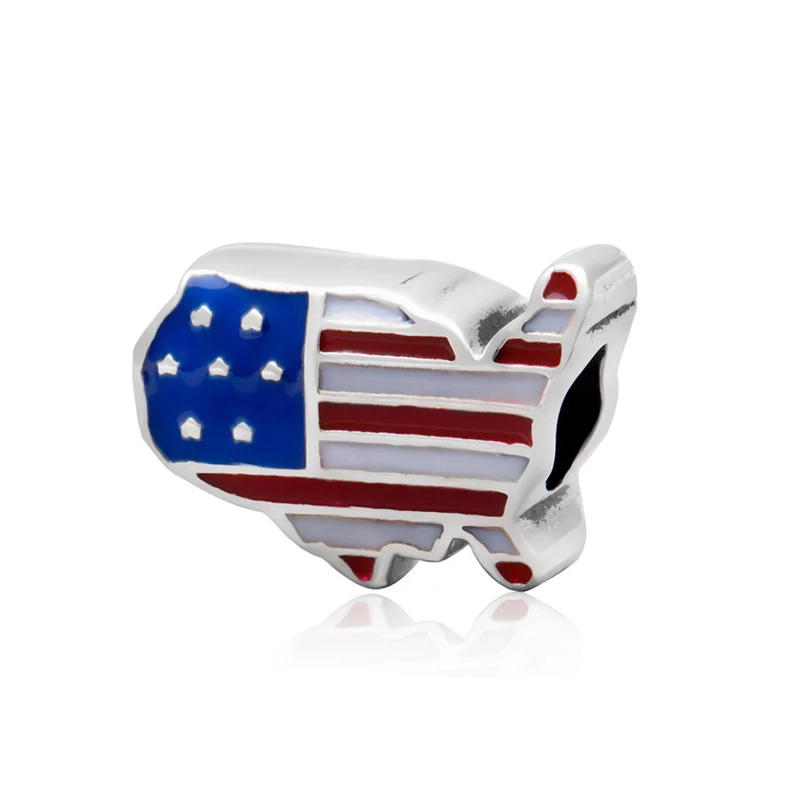 

Fit Pandora Blue Red Enamel American Flag Outline Charms For Bracelet Women Jewelry USA Map Contour United States Flag Beads DIY