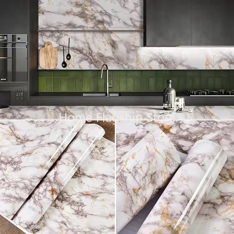 

5M Marble Self Adhesive Waterproof Wallpaper Roll Bathroom Furniture Kitchen Cabinet Vinyl Furniture Wall Sticker 2023