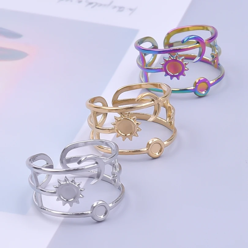 

New Fashion Adjustable Sun Moon Stars Rings Stainless Steel Personal Design Open Rings for Woman Men Couple Anillos Jewelry Gift