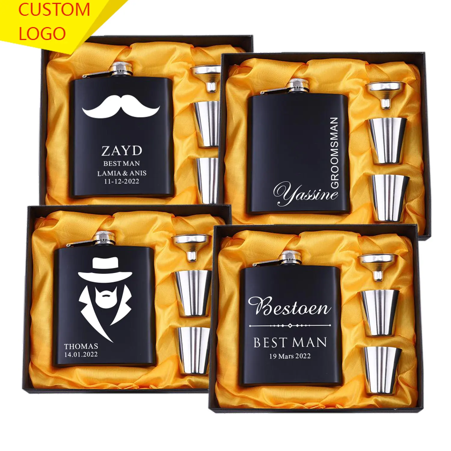 Personalized Flask 6oz Hip Flask Stainless Steel Engrave Flask Wedding Gift Gift Box Packaging Groom Groomsmen Gift Custom Logo
