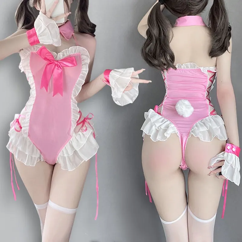 

Erotic lingerie Maid Uniform Role Play Cosplay Sexy Lovely open Crotch one-piece bunny girl Erotic Bodysuit man gay Sissy Cos