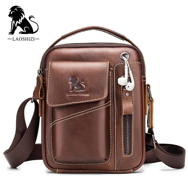 Bolso cruzado de cuero genuino para hombre, bandolera de piel de vaca, Estilo Vintage, informal, pequeño