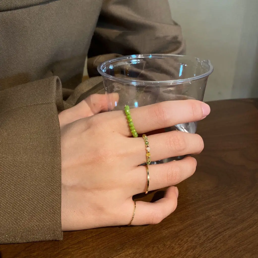 

4pieces korean fashion Decor Bead Ring designer jewlery citrine rings for women ins trend Green/Light Pink