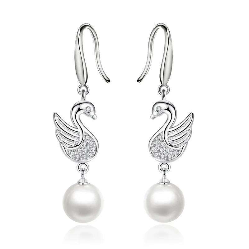 

New 925 Sterling Silver Jewelry High Quality Woman Fashion Earring Retro Long Tassel Swan Cubic Zirconia Pop Hook Earrings