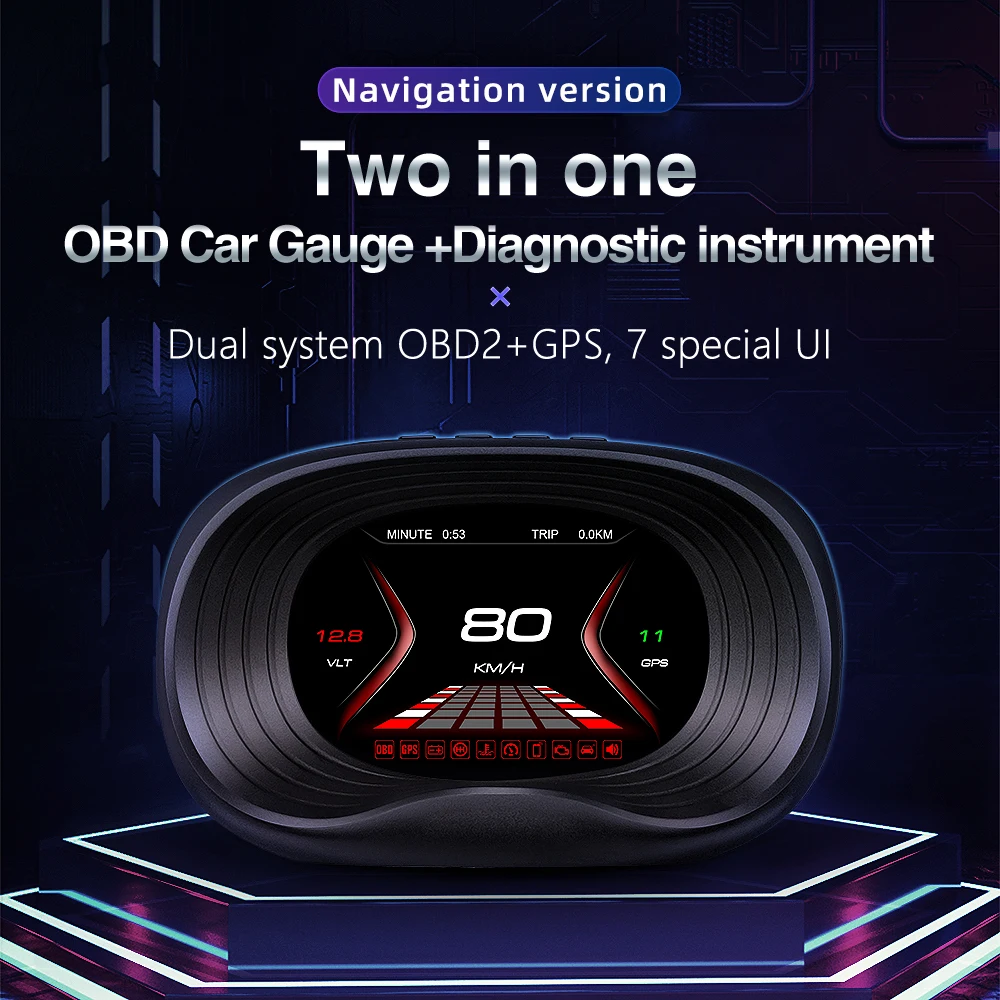 

Автомобильный Мультифункциональный навигатор P20 HUD OBD GPS ЖК-измеритель, детектор скорости напряжения воды температуры отказа, индикатор обнаружения