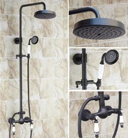 black oil rubbed bronze dual ceramic handles bathroom 8 inch round rain shower faucet set mixer tap hand shower mrs515