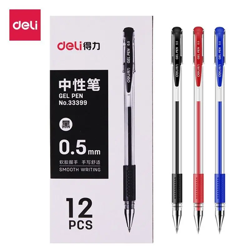 

Deli Gel Pen 0.5mm Signing Pen Student Carbon Pen Black Stationery for School Supplies Kawaii 12PCS