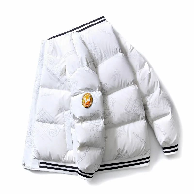 Winter Coat Mens Fashion Printing Thickened Warm Baseball Jackets Korean Version Couple Stand Collar Bread Jacket Parkas