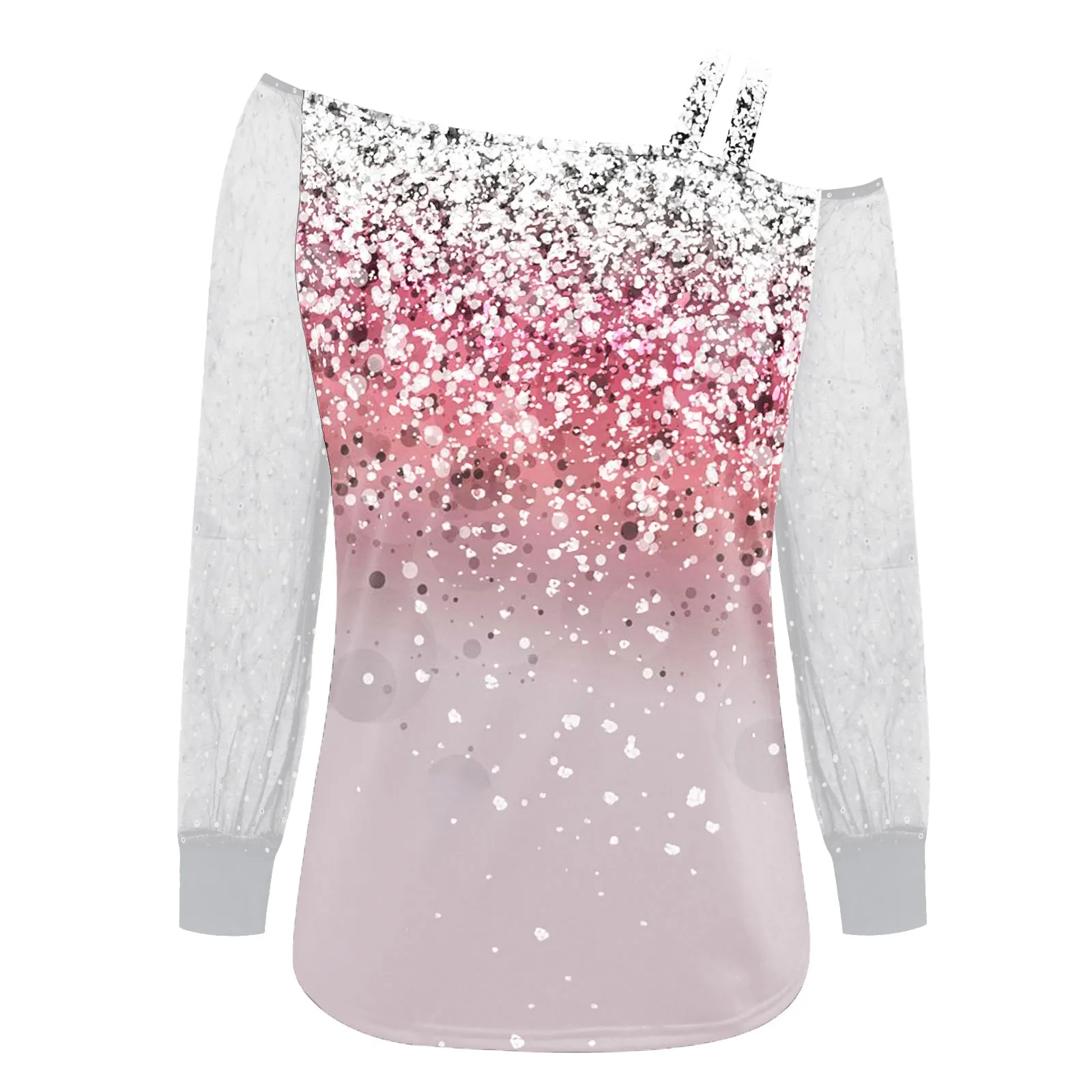 Женские футболки с блестками и открытыми плечами сексуальные топы диагональным