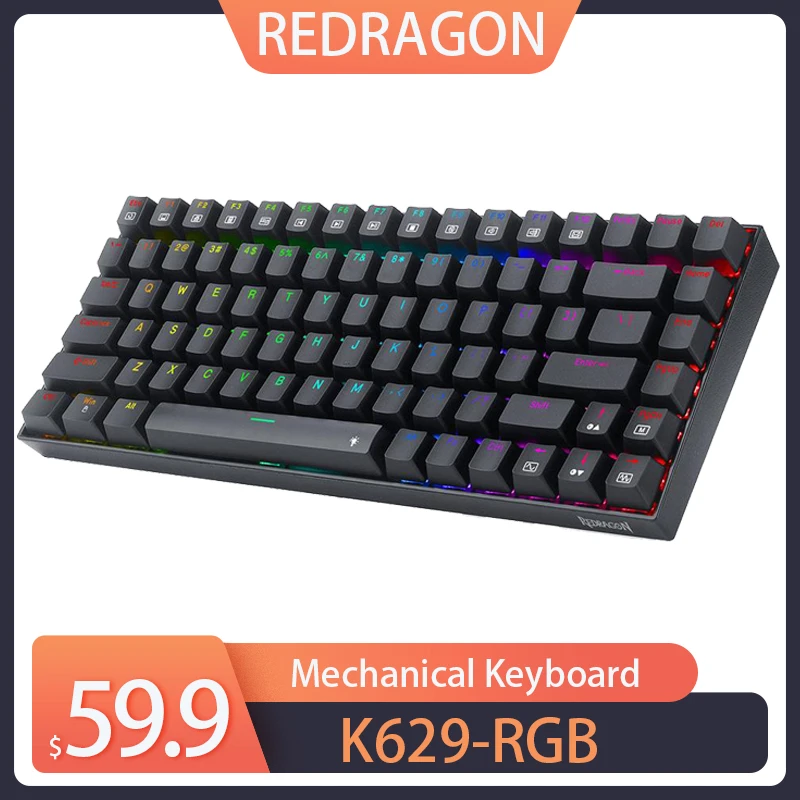 

Механическая клавиатура Redragon K629-RGB с фантомной RGB подсветкой, Механическая игровая клавиатура с 84 клавишами и красным переключателем