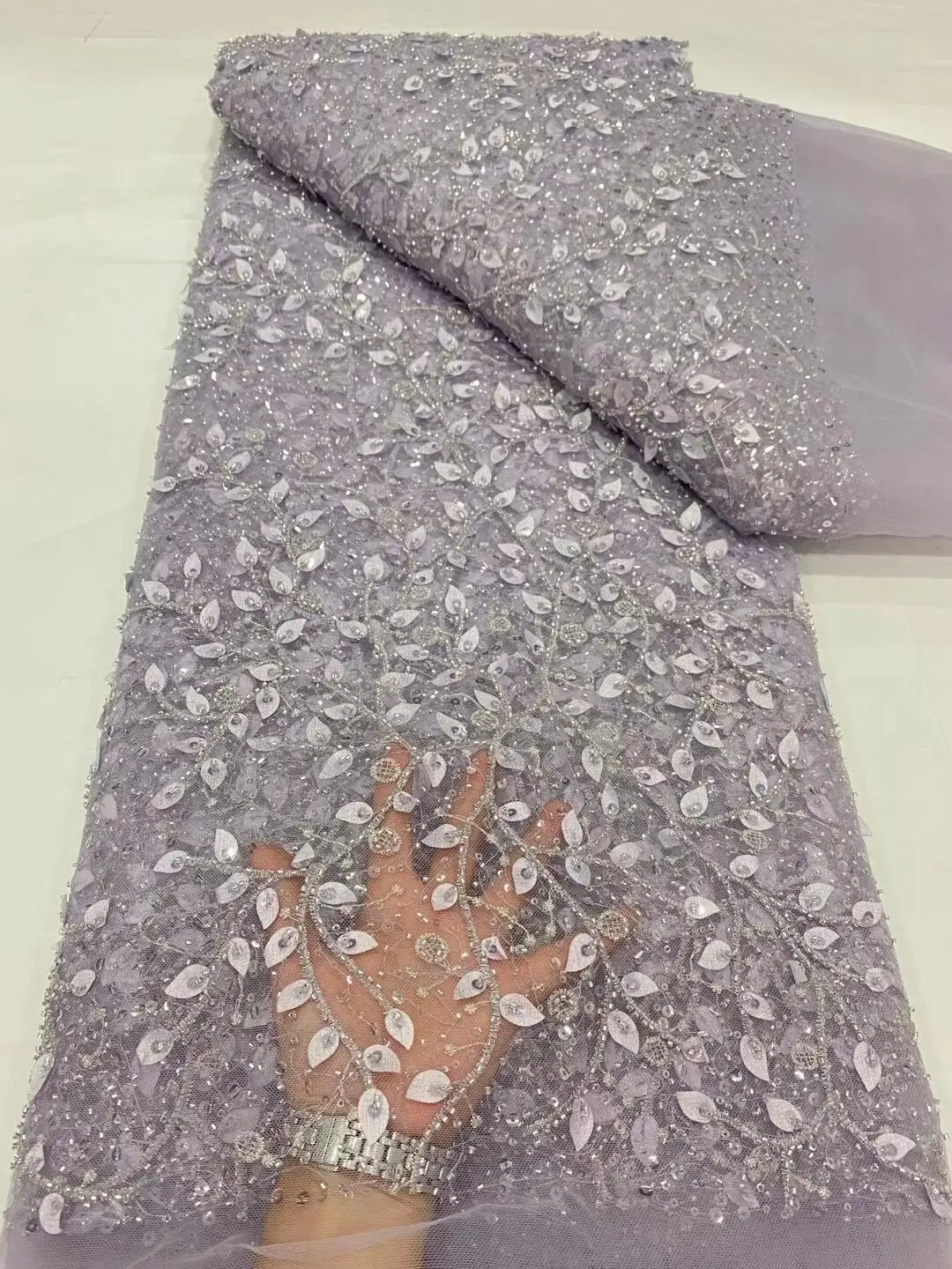 

French Organza Lace Fabric With Sequins African Mesh Tulle 2023High Quality Nigerian Net Fabrics 5 Yards for Sewing Dress DP0028