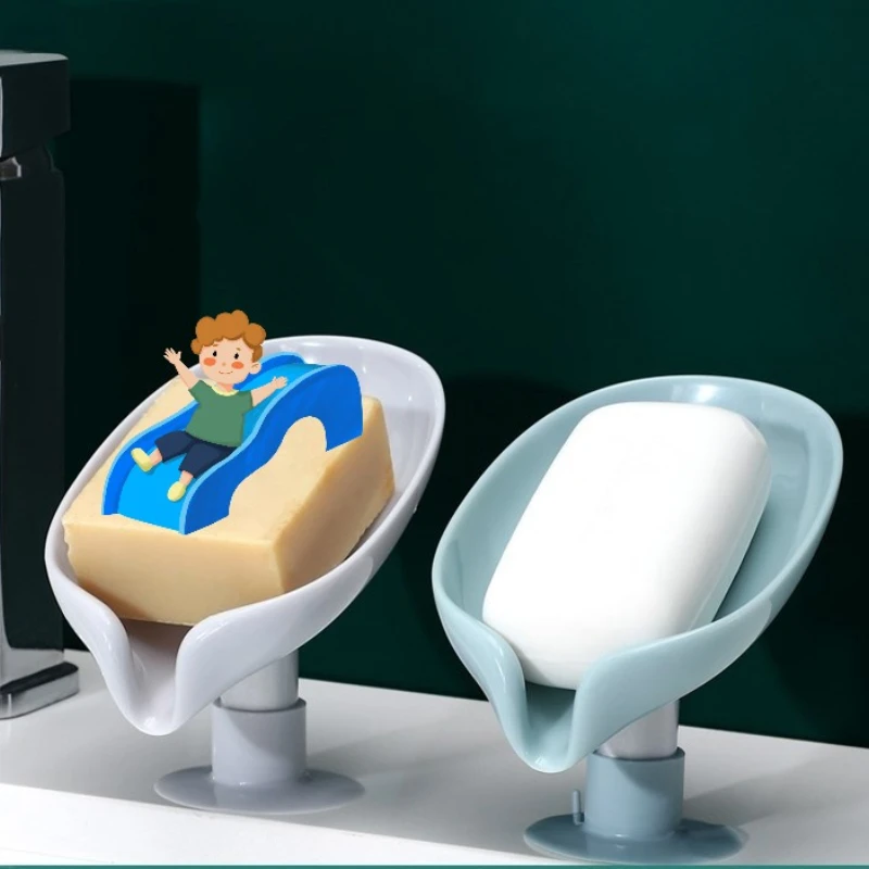 

Bathroom Shower Drain Soap Holder Leaf Shape Soap Box Non-slip Suction Cup Soap Dish Plastic Sponge Storage Tray Kitchen Supply