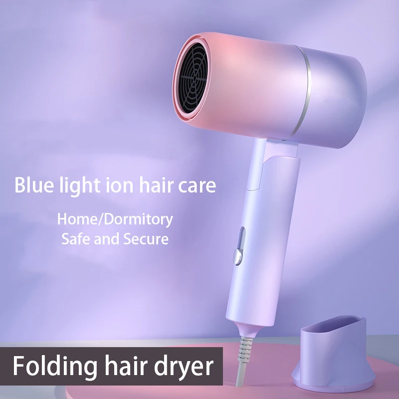 Portable Anion Hair Dryer High Power Blue Light Anion Anti-static Modeling Household Heating Hot Cooling Air Foldable Hairdryer