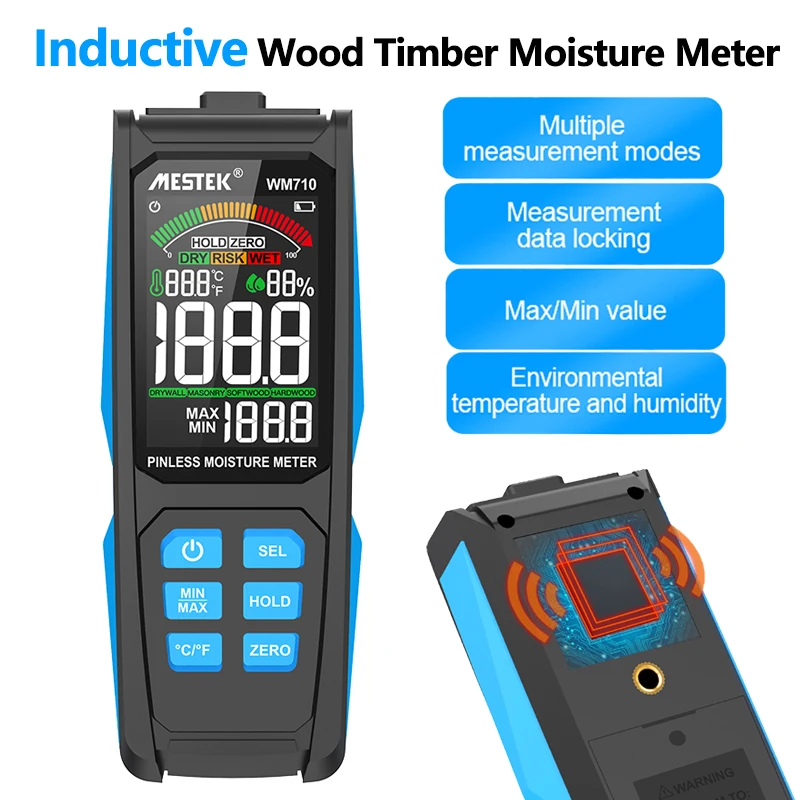 

Inductive Wood Moisture Meter Non-contact Wood Humidity Tester Environmental Temperature Humidity Detection Moisture Detector