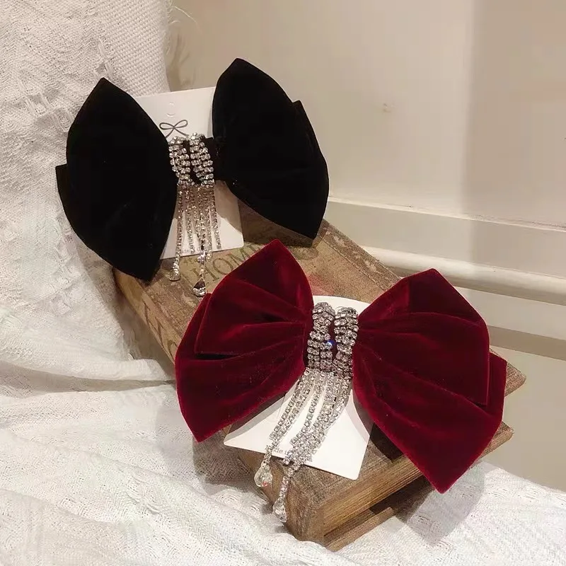 

Стразы зажим с бахромой на весну осень зиму новые женские заколки для девочек бархатный бант верхняя зажим корейские новые шпильки для воло...