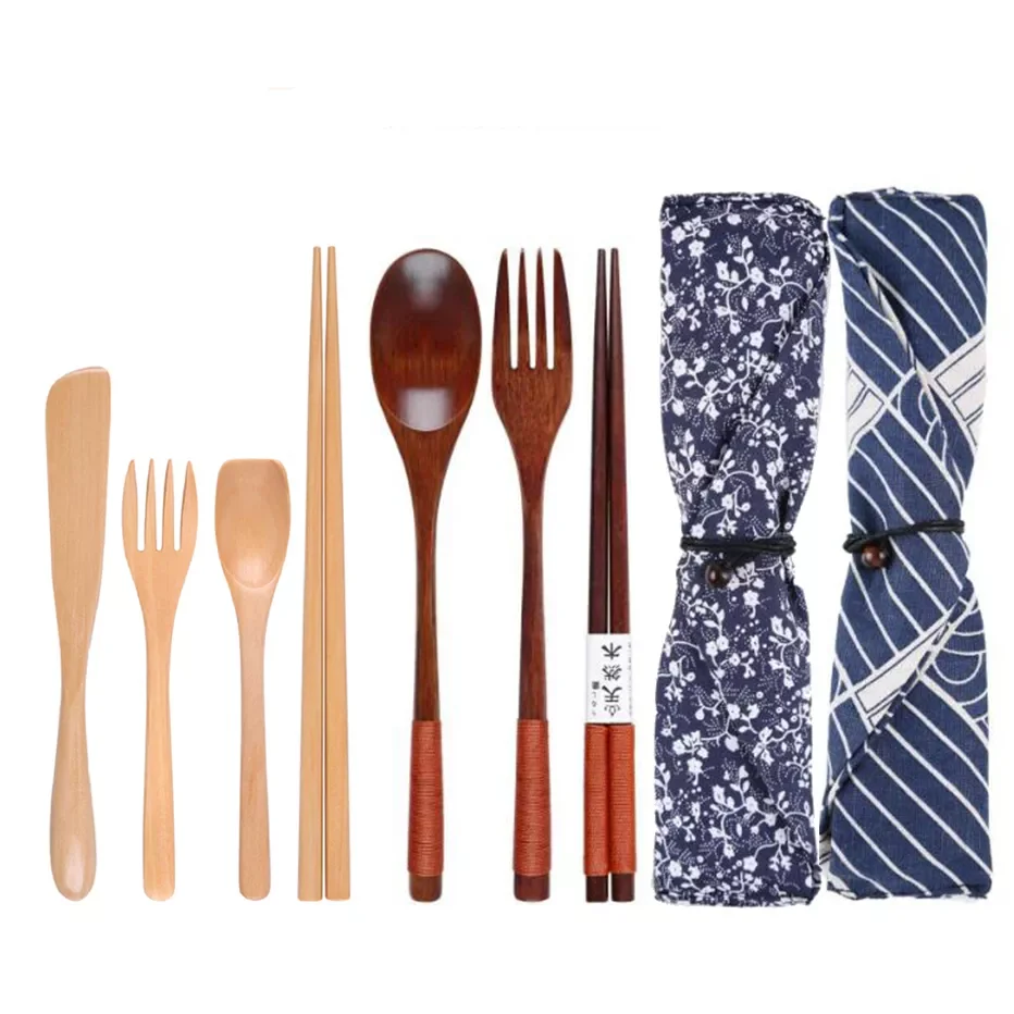 

Japan Style Wooden Tableware Set Spoon Fork Chopsticks with Storage Case Travel Cutlery Set