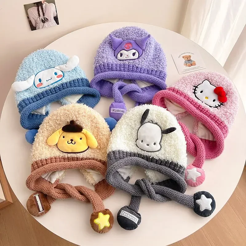 Sanrio My melody Kuromi Hello Kitty Pompom Purin Cinnamoroll Pochacco детская плюшевая шапка с милым мультяшным