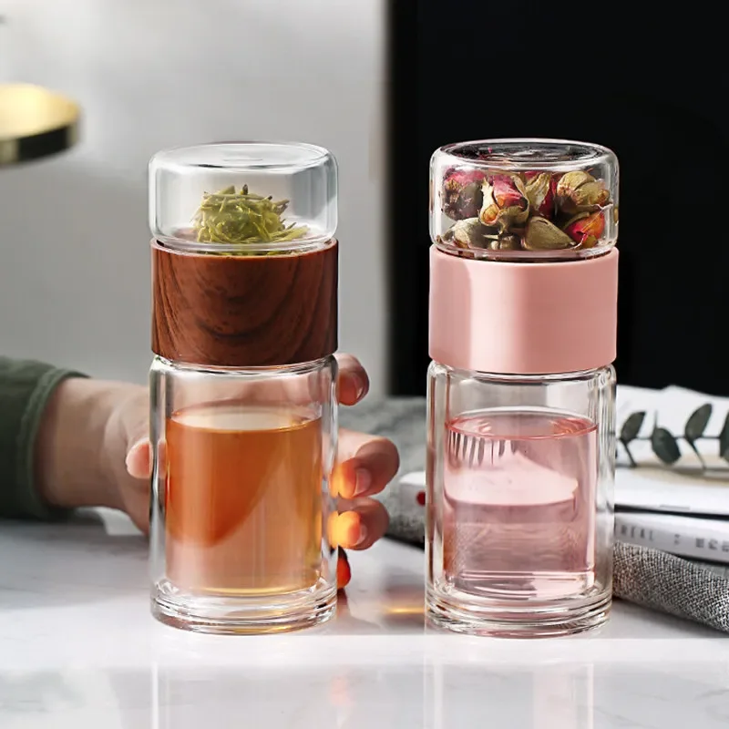 

Quality Double Glass Water Bottle With Case Tea Drink Bottle Infuser Tumbler Drinkware Eco-Friendly