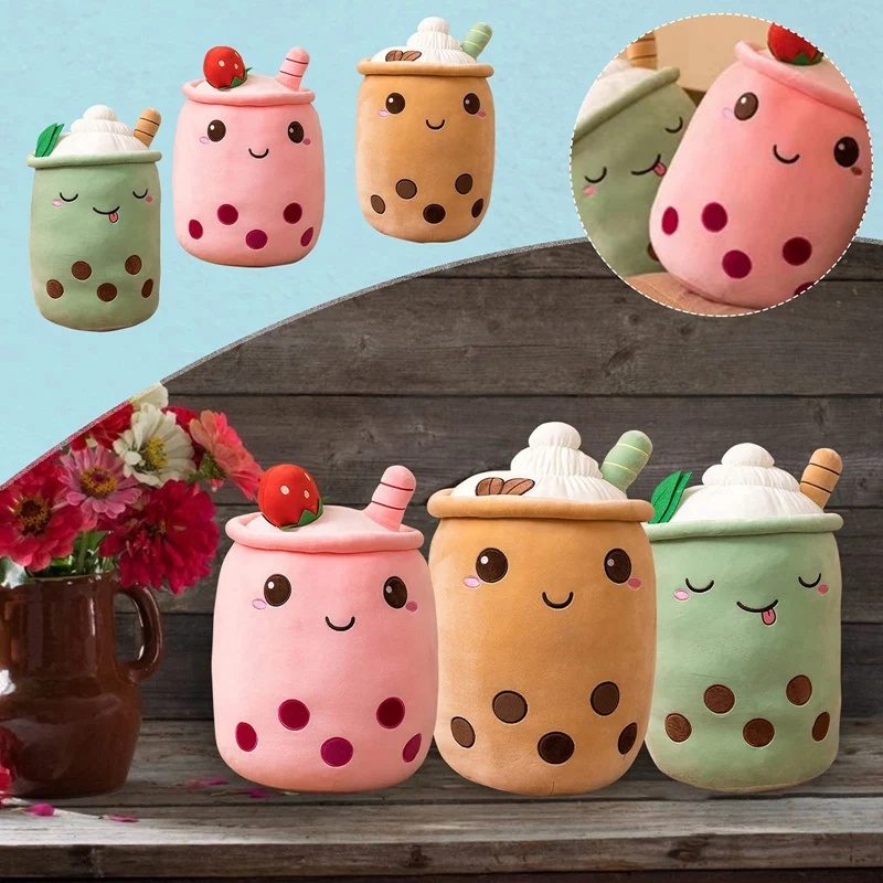 Симпатичный чай Boba плюшевая игрушка коричневый жемчуг молочный пузырьки подушка