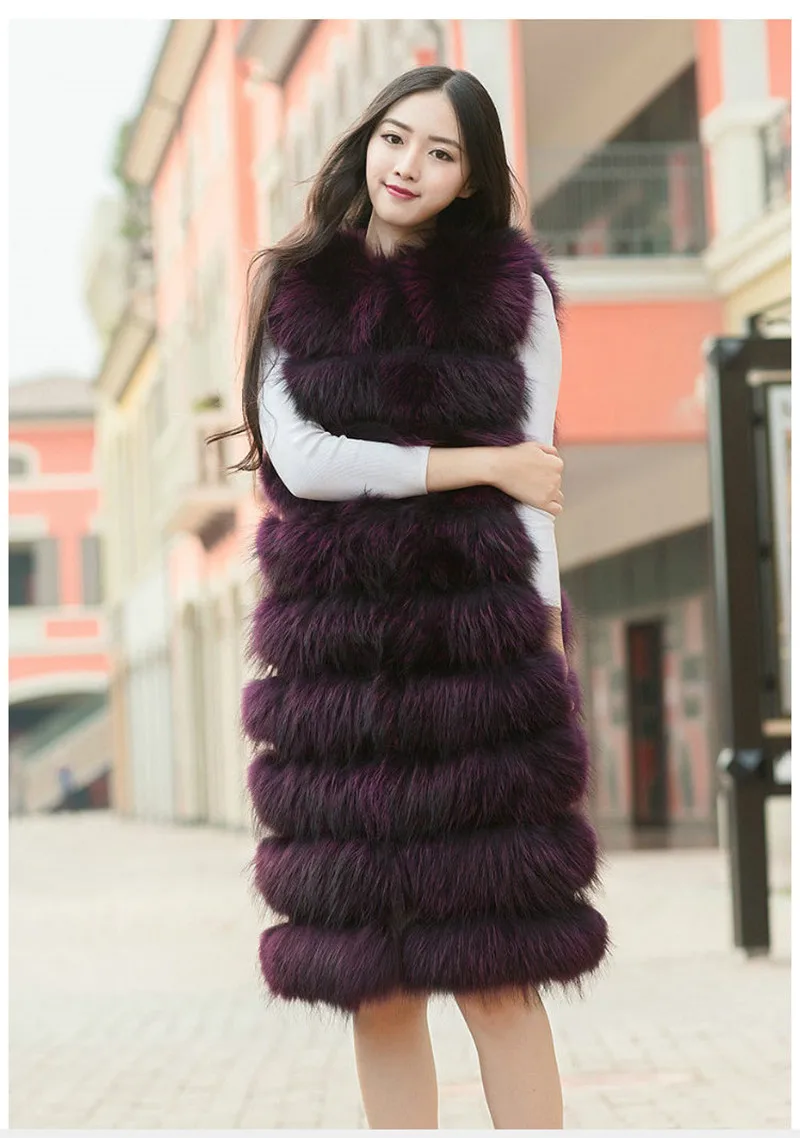 New Fashion Long Real Raccoon Fur Vest Sleeveless Real Fur Jacket Women's Natural Raccoon Fur Waistcoat Gilet